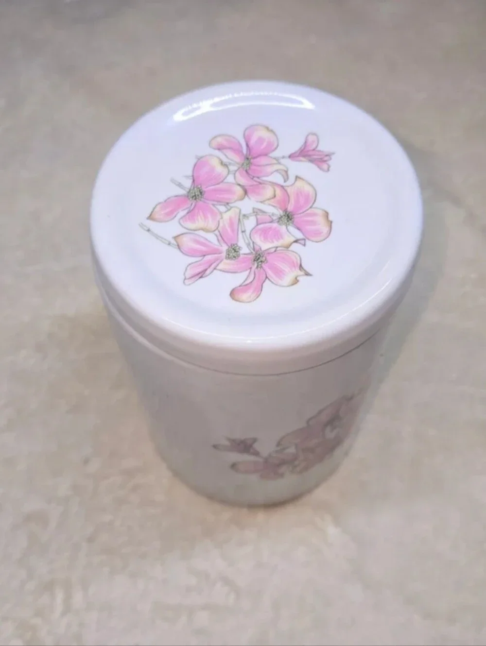 Vintage Home Essentials Ceramic Cylindrical Cookie Jar White Floral
